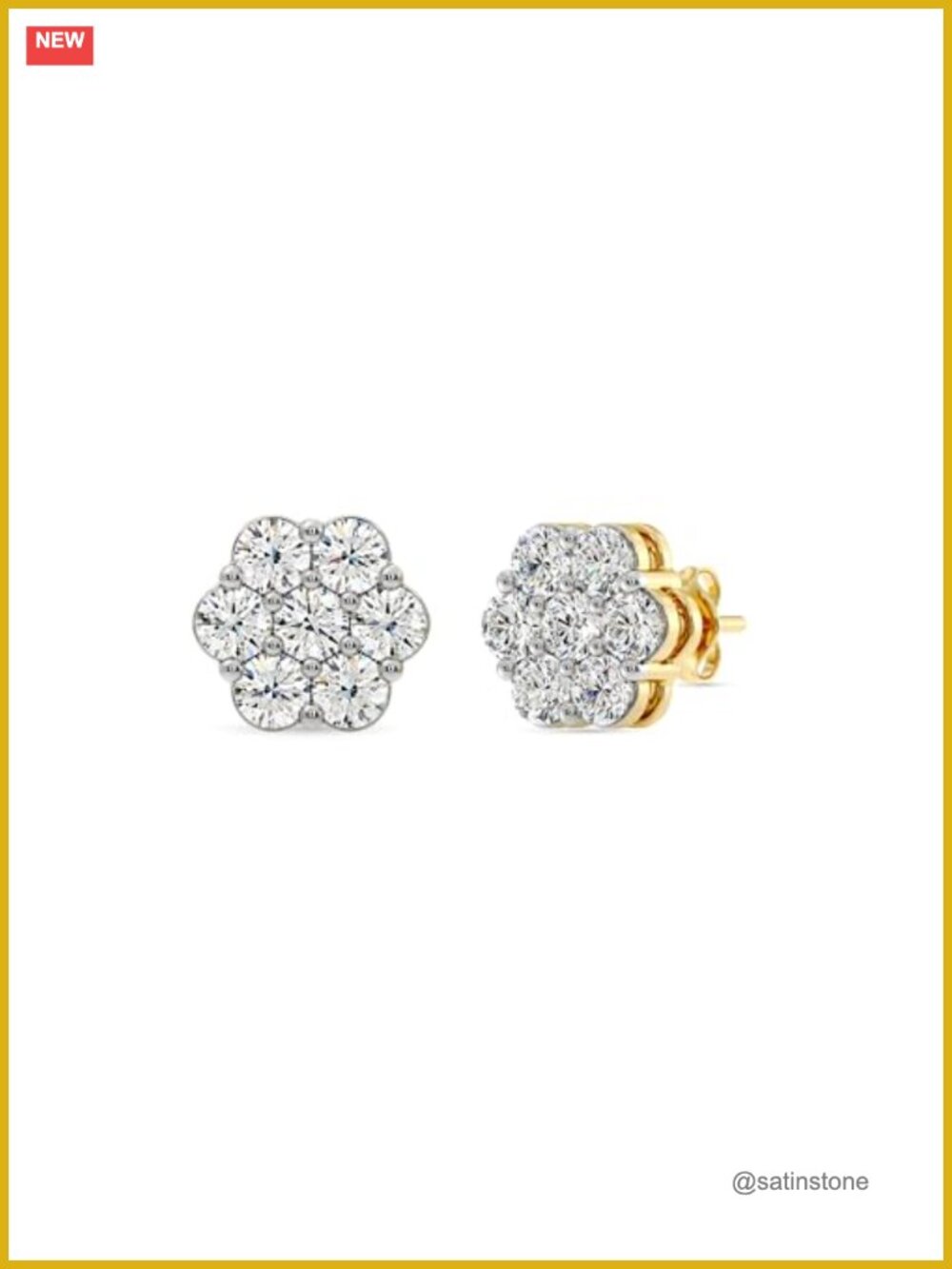 Lab-Grown Diamond Flower Earrings 925 Sterling Silver 14KT Yellow Gold Plated